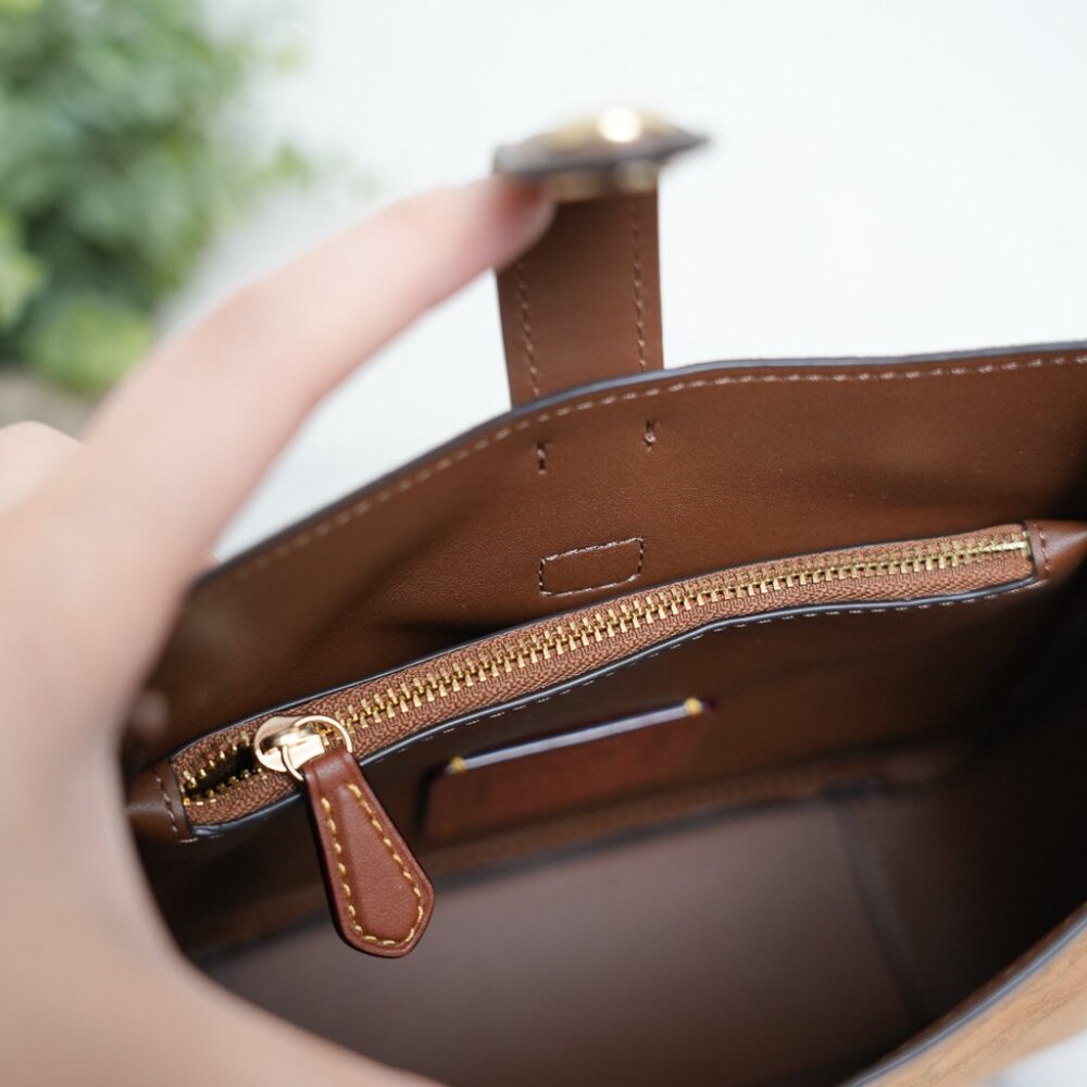 Coach CCE16 Hadley Mini Crossbody Bag In Signature Suede in Caramel NWT - Picture 7 of 13